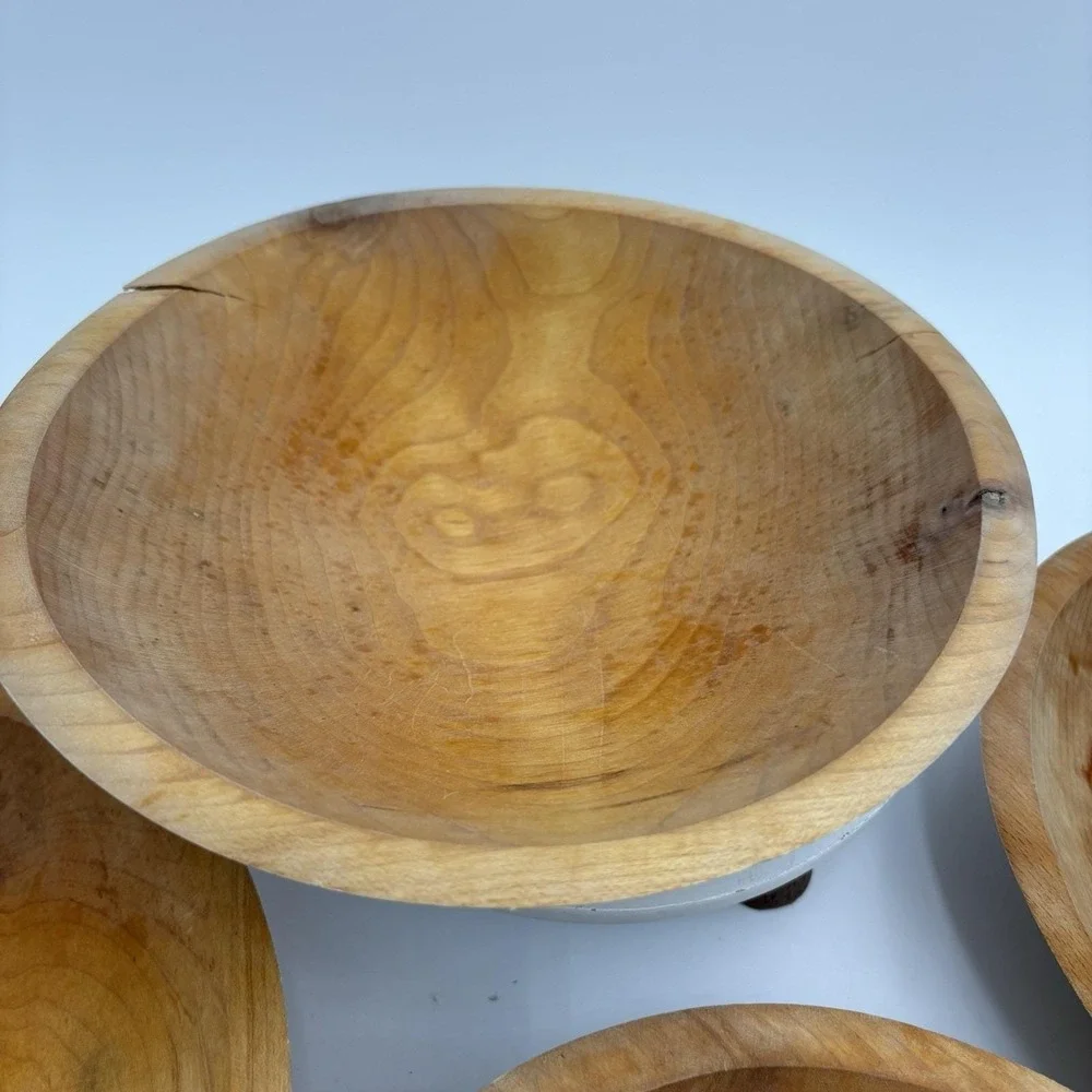 Handcarved Spalted Wooden Bowls‎ Oval Salad Set Of 4 Handcrafted MCM 7x8